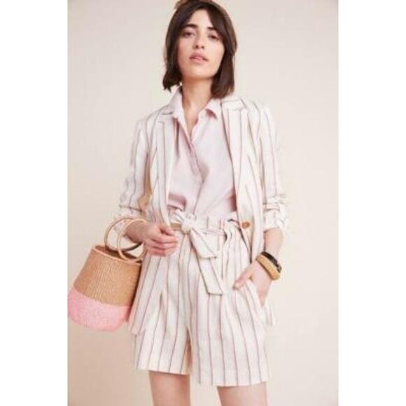 By Anthropologie Edisto Striped High Waist Paper Bag Shorts SZ 12 - Picture 1 of 10